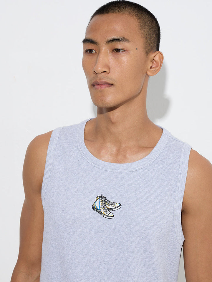 Nuon Grey Ribbed-Textured Slim-Fit Cotton-Blend T-Shirt