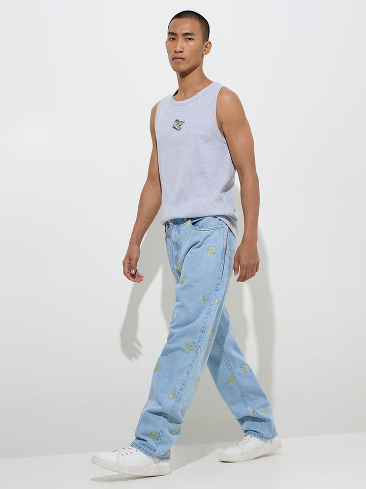 Nuon Grey Ribbed-Textured Slim-Fit Cotton-Blend T-Shirt