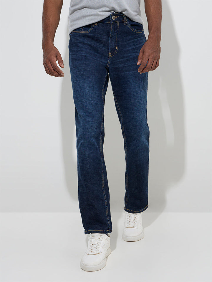 WES Casuals Dark Blue Relaxed-Fit Mid-Rise Jeans