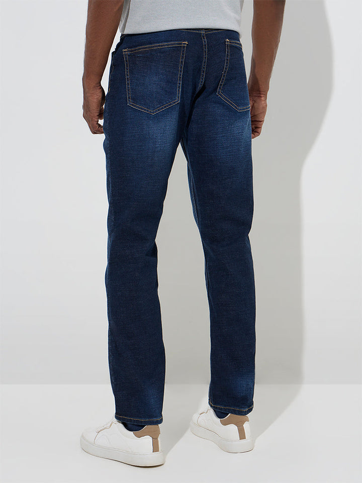 WES Casuals Dark Blue Relaxed-Fit Mid-Rise Jeans
