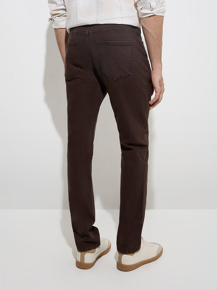 WES Casuals Dark Brown Slim-Fit Mid-Rise Jeans