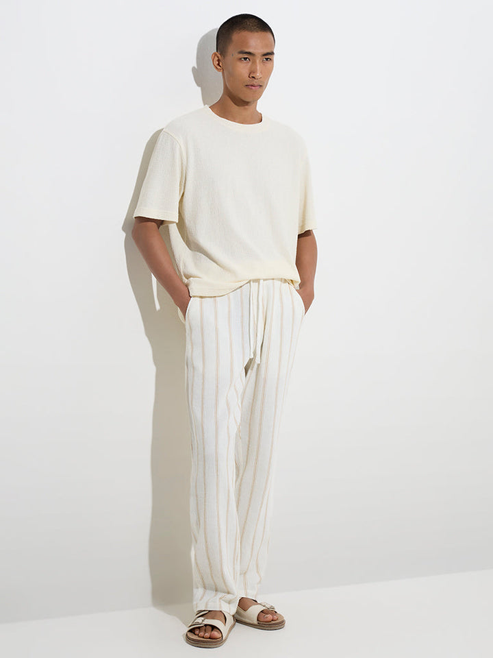 ETA Off-White Striped Relaxed-Fit Mid-Rise Cotton Chinos