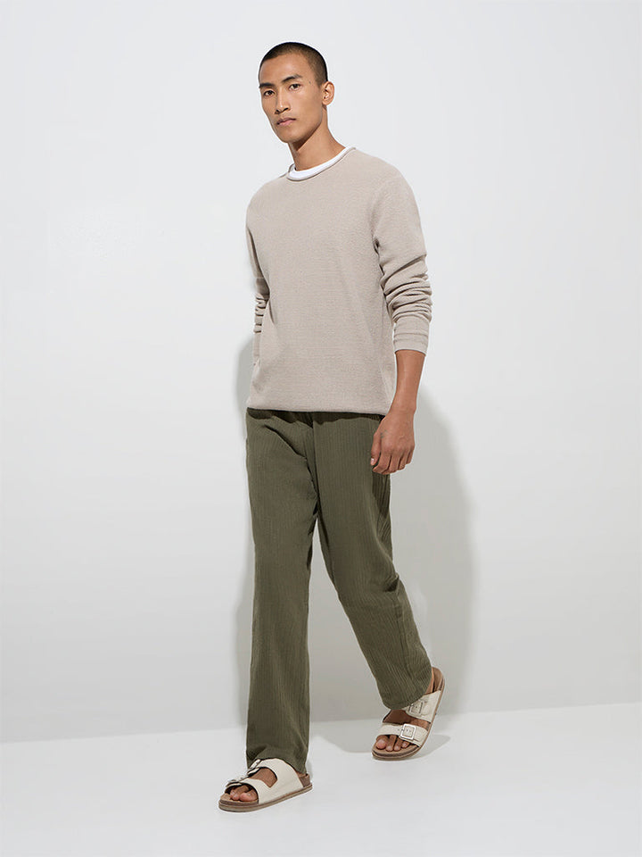 ETA Olive Textured Relaxed-Fit Mid-Rise Cotton Chinos