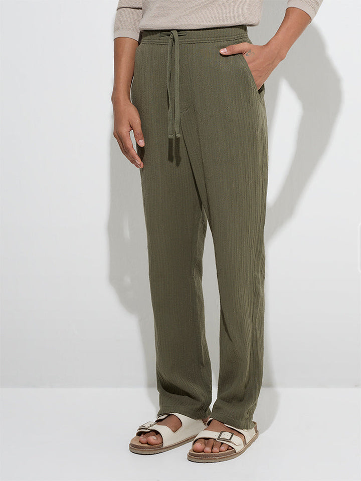 ETA Olive Textured Relaxed-Fit Mid-Rise Cotton Chinos