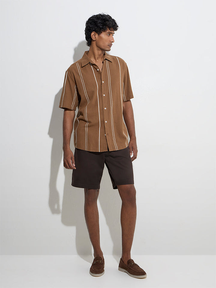Ascot Dark Brown Relaxed-Fit Mid-Rise Cotton-Blend Shorts