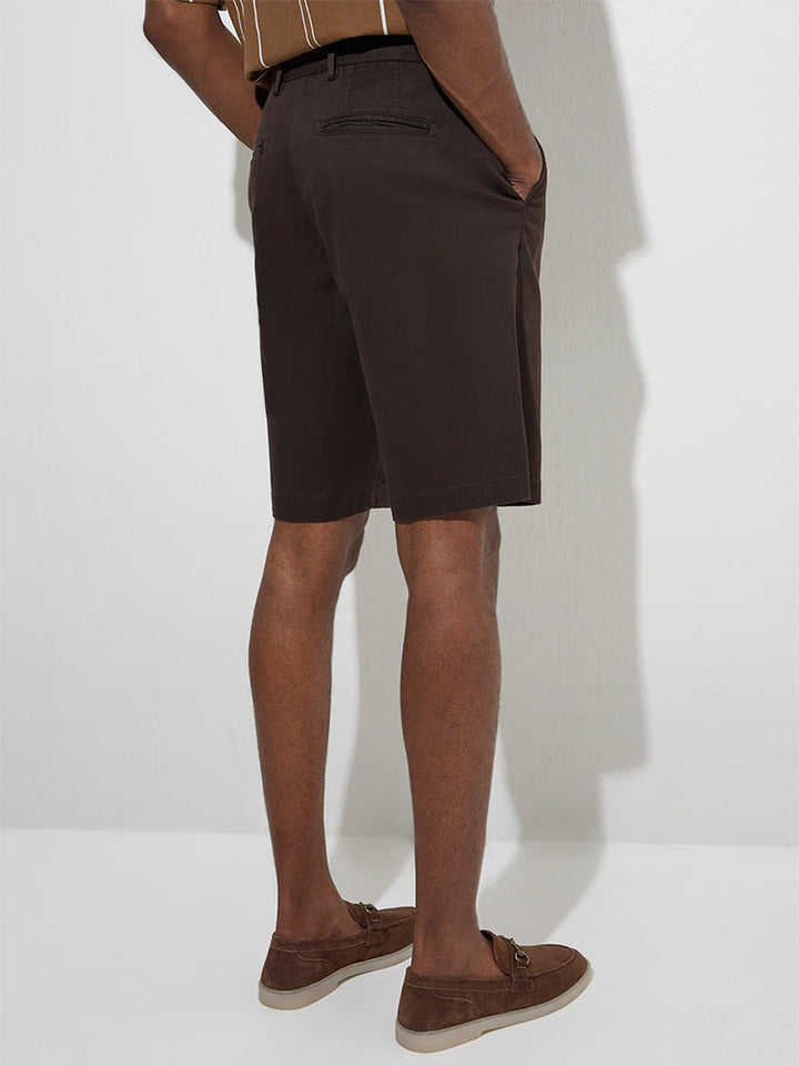 Ascot Dark Brown Relaxed-Fit Mid-Rise Cotton-Blend Shorts