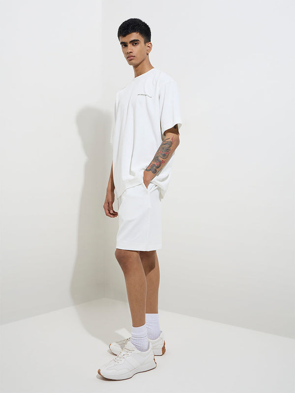 Studiofit White Self-Textured Relaxed-Fit Mid-Rise Shorts