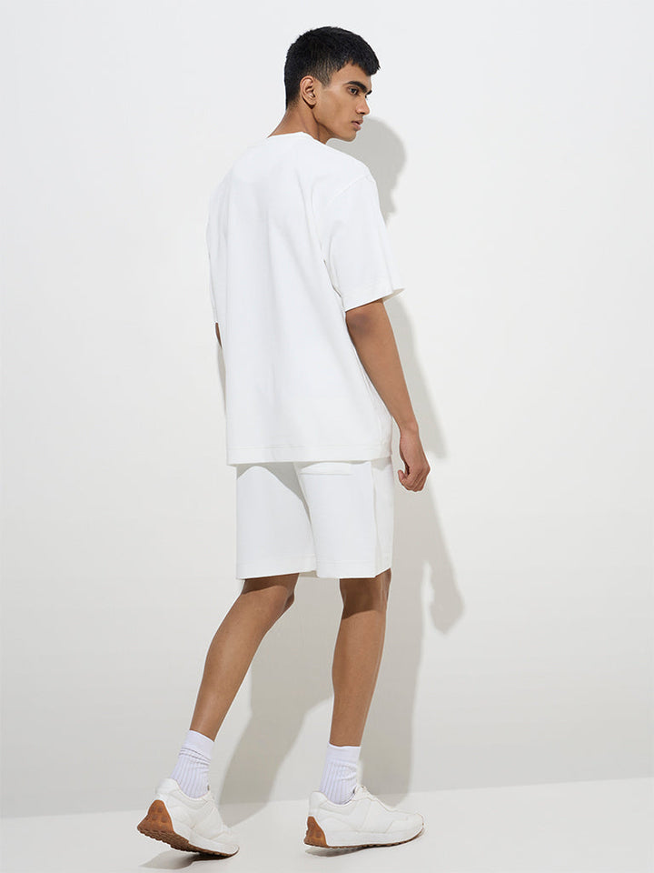 Studiofit White Self-Textured Relaxed-Fit Mid-Rise Shorts