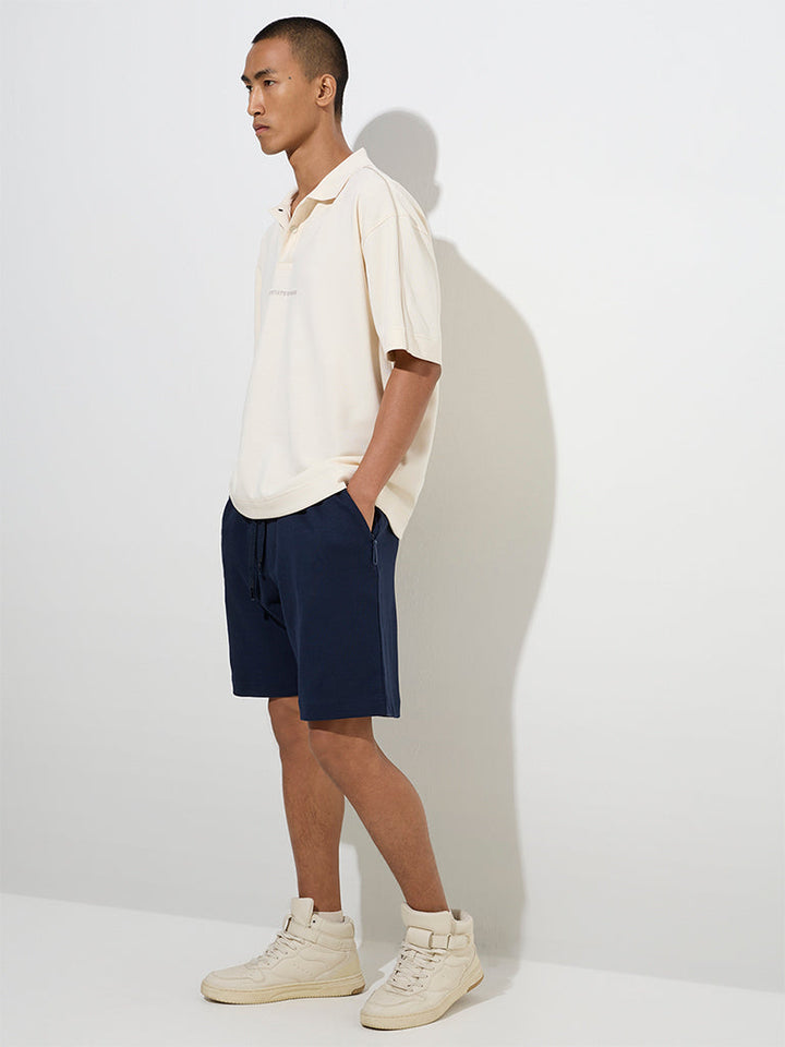 Studiofit Navy Relaxed-Fit Mid-Rise Cotton-Blend Shorts