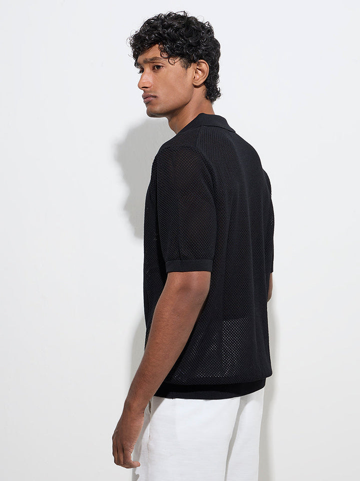 Ascot Black Knit-Textured Relaxed-Fit T-Shirt