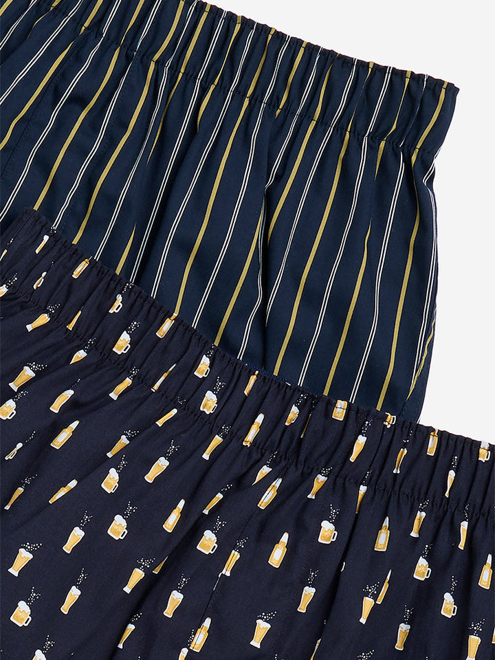 WES Lounge Navy Relaxed-Fit Cotton Boxers - Pack of 2