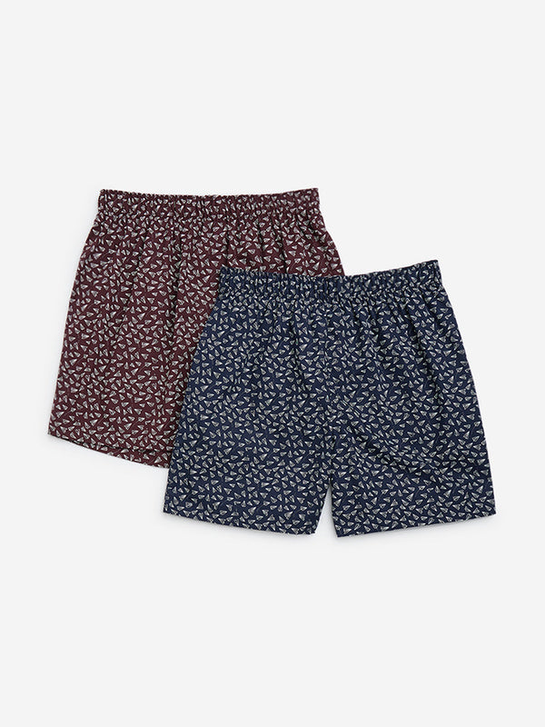 WES Lounge Wine Relaxed-Fit Cotton Boxers- Pack of 2