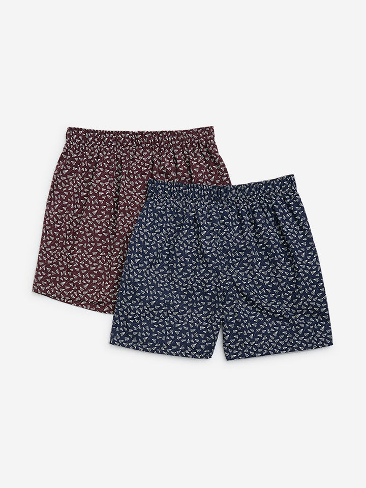 WES Lounge Wine Relaxed-Fit Cotton Boxers- Pack of 2