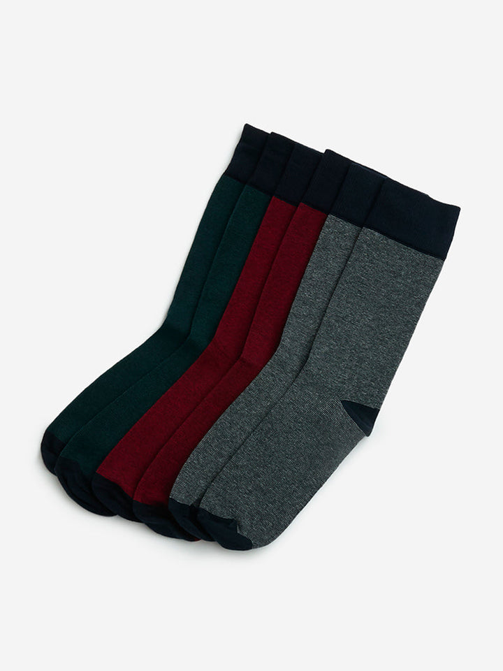 WES Lounge Maroon Solid Cotton-Blend Socks - Pack of 3