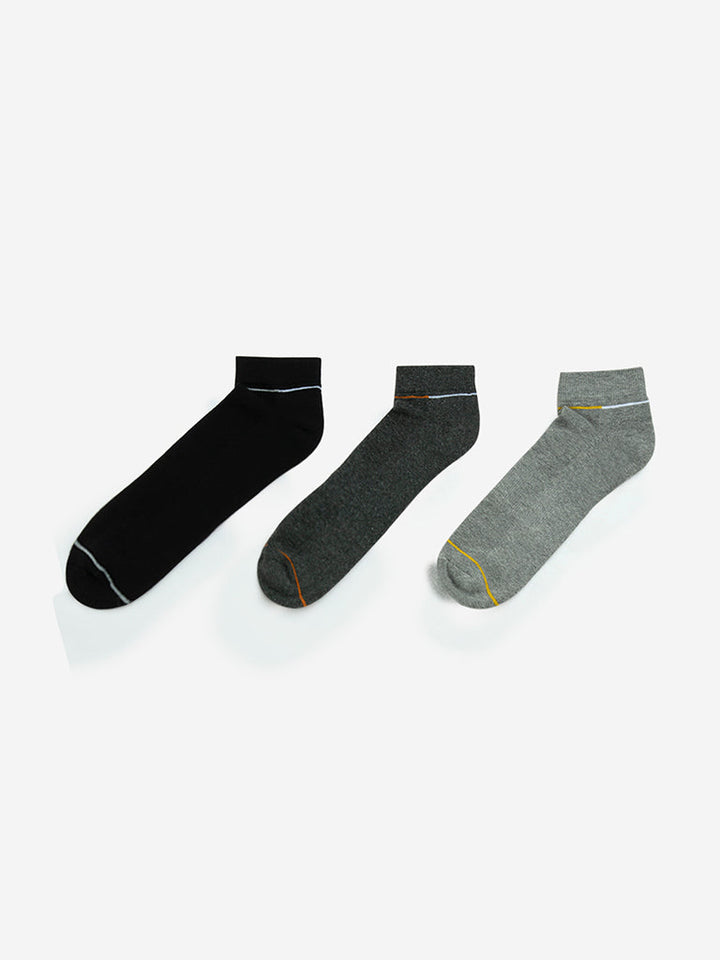 WES Lounge Grey Cotton-Blend Trainer Socks - Pack of 3