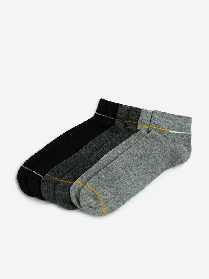 WES Lounge Grey Cotton-Blend Trainer Socks - Pack of 3