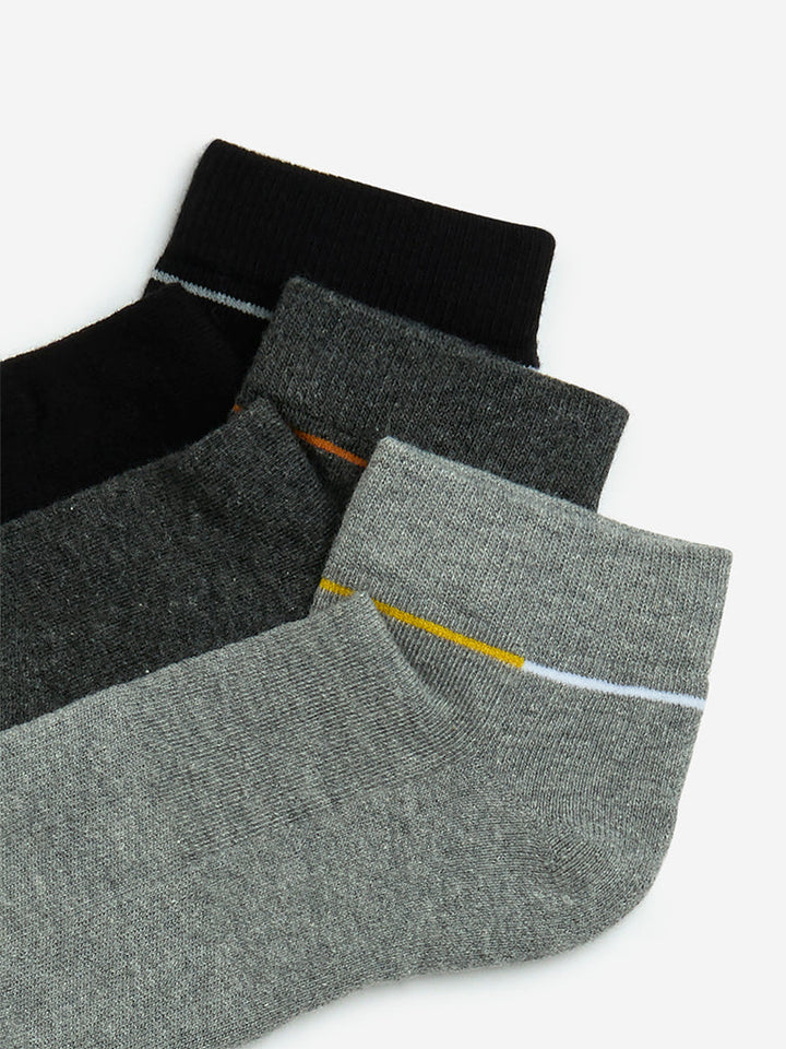 WES Lounge Grey Cotton-Blend Trainer Socks - Pack of 3