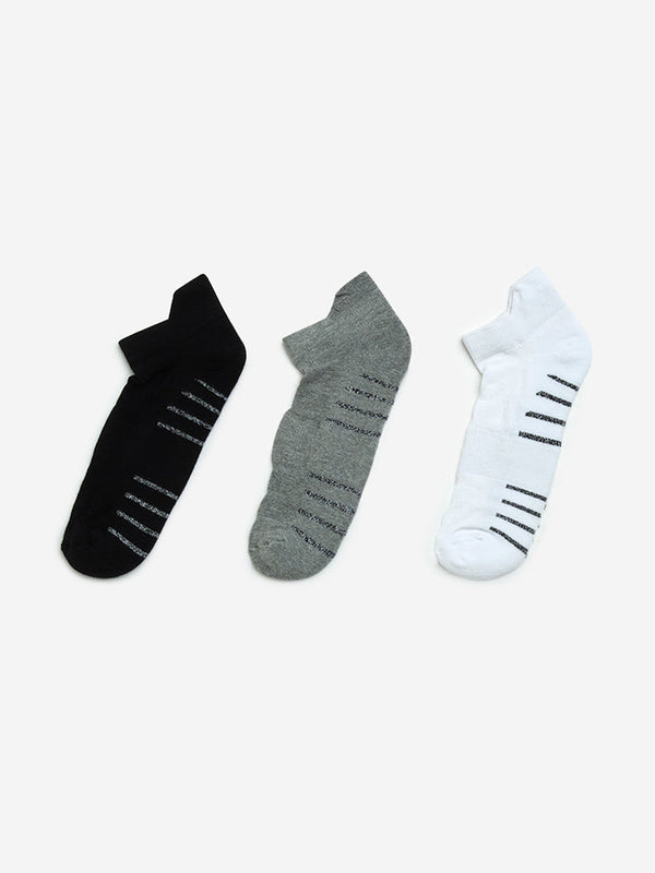 WES Lounge Grey Cotton-Blend Trainer Socks - Pack of 3