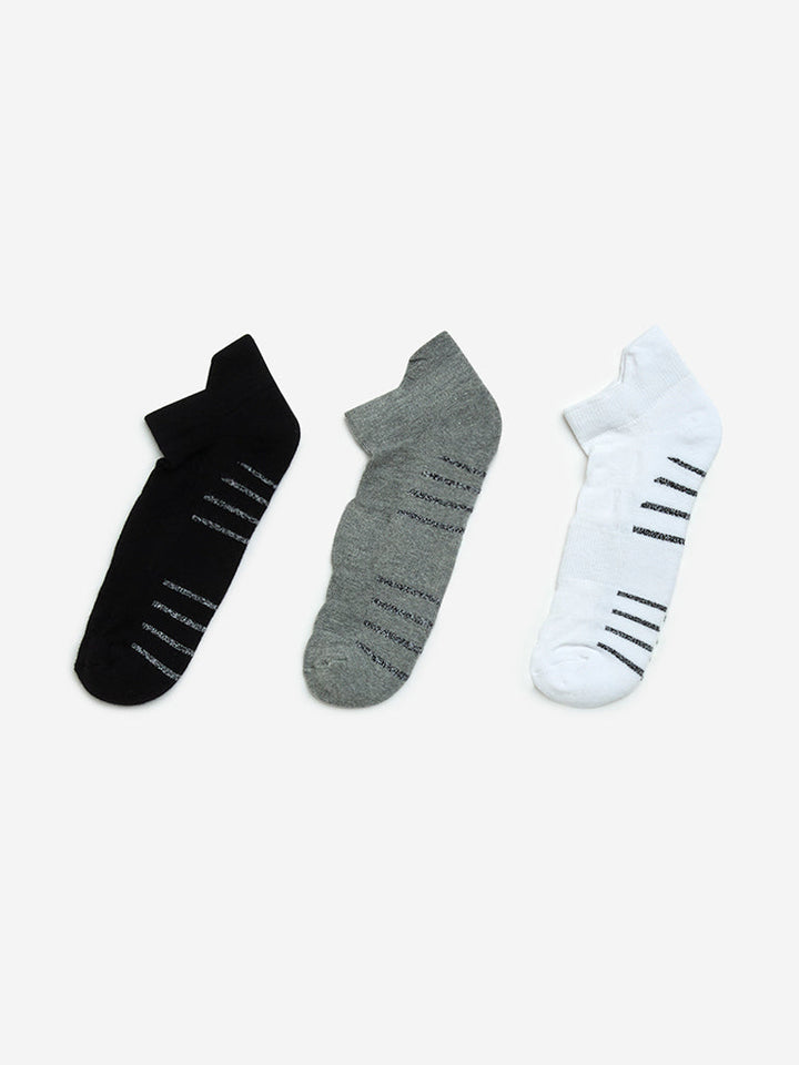 WES Lounge Grey Cotton-Blend Trainer Socks - Pack of 3