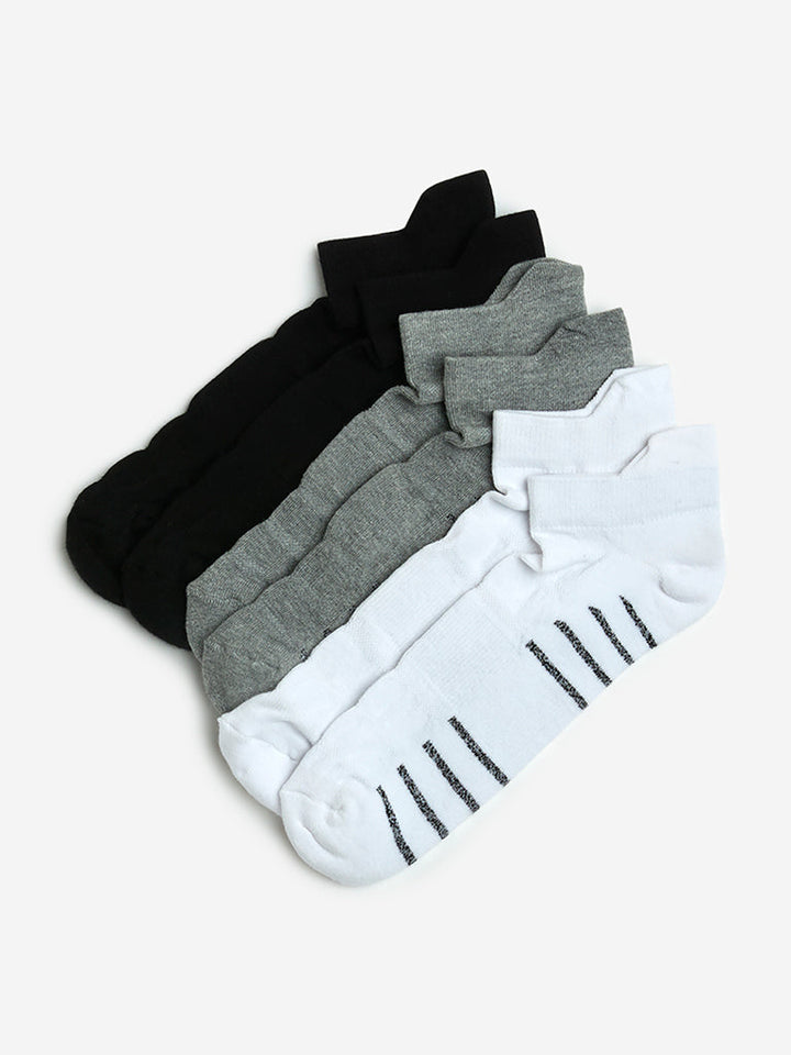 WES Lounge Grey Cotton-Blend Trainer Socks - Pack of 3