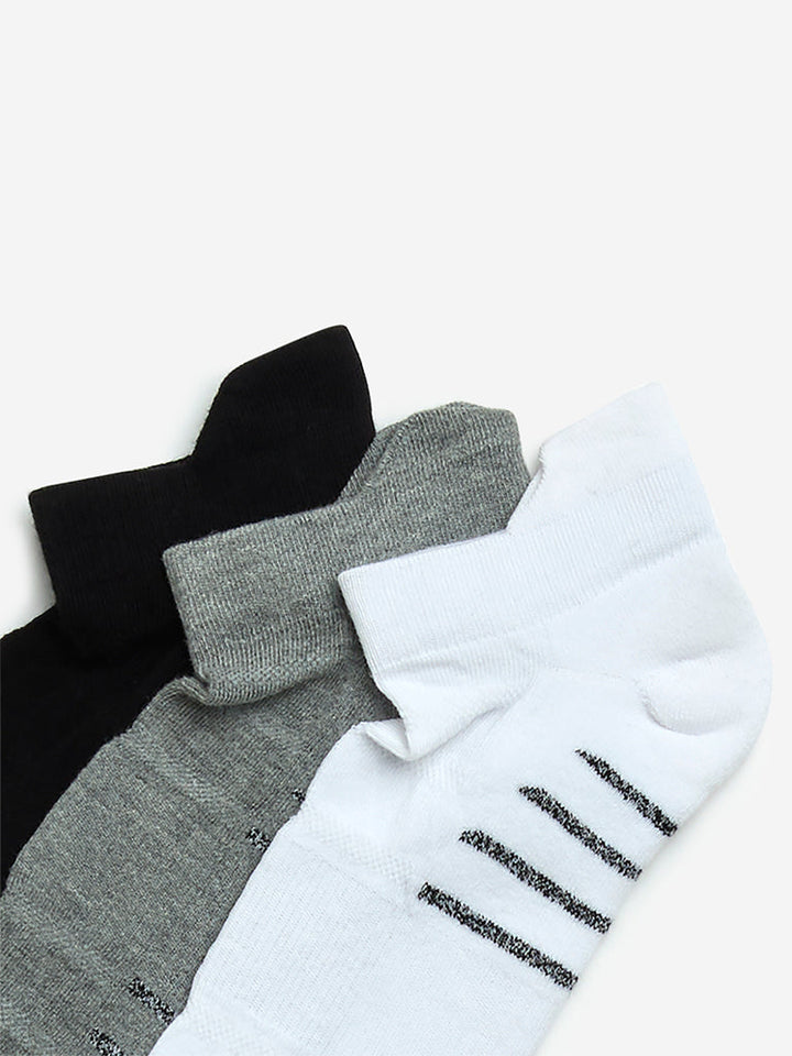 WES Lounge Grey Cotton-Blend Trainer Socks - Pack of 3