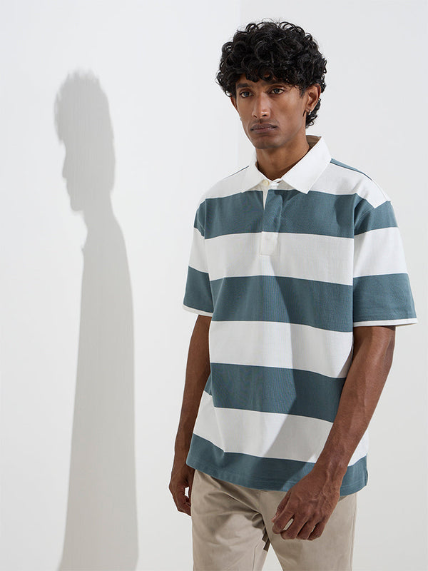 WES Casuals Teal Relaxed-Fit Cotton-Blend Polo T-Shirt