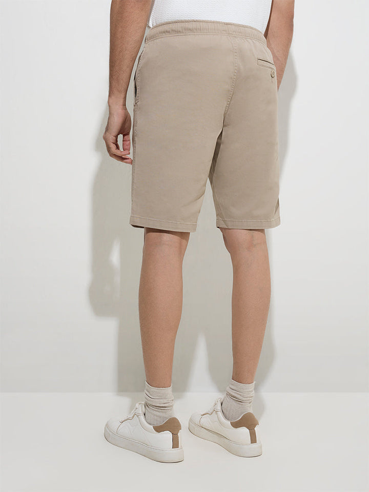 WES Casuals Beige Relaxed-Fit Mid-Rise Cotton-Blend Shorts