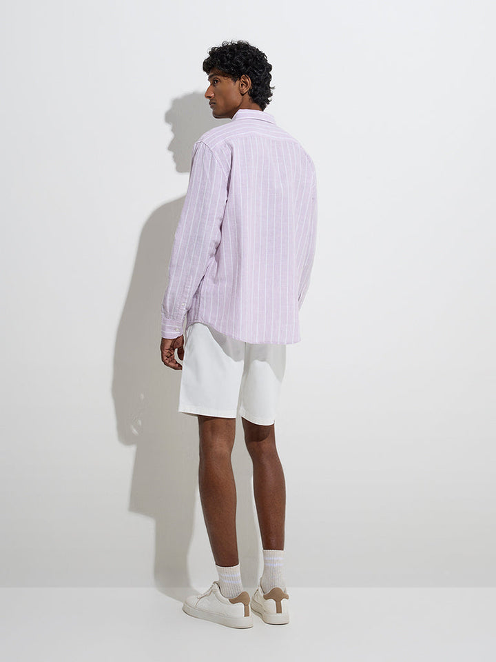 WES Casuals White Relaxed-Fit Mid-Rise Cotton-Blend Shorts