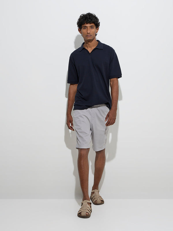 WES Casuals Grey Relaxed-Fit Mid-Rise Cotton-Blend Shorts