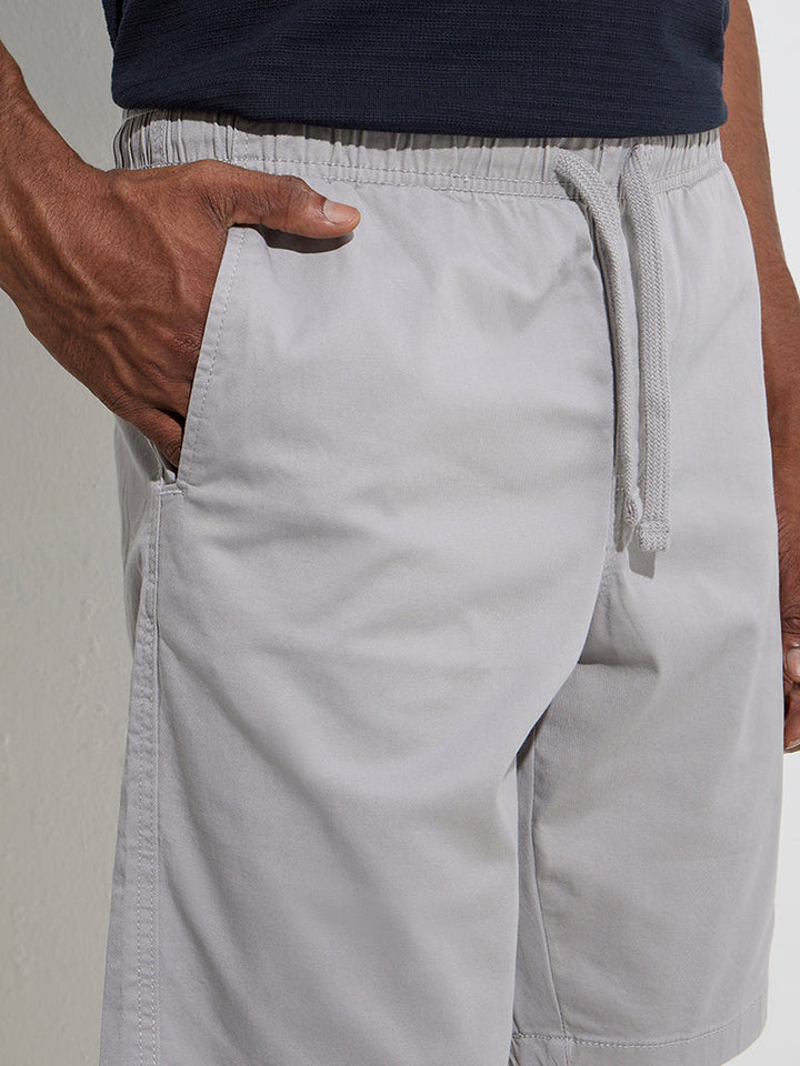 WES Casuals Grey Relaxed-Fit Mid-Rise Cotton-Blend Shorts