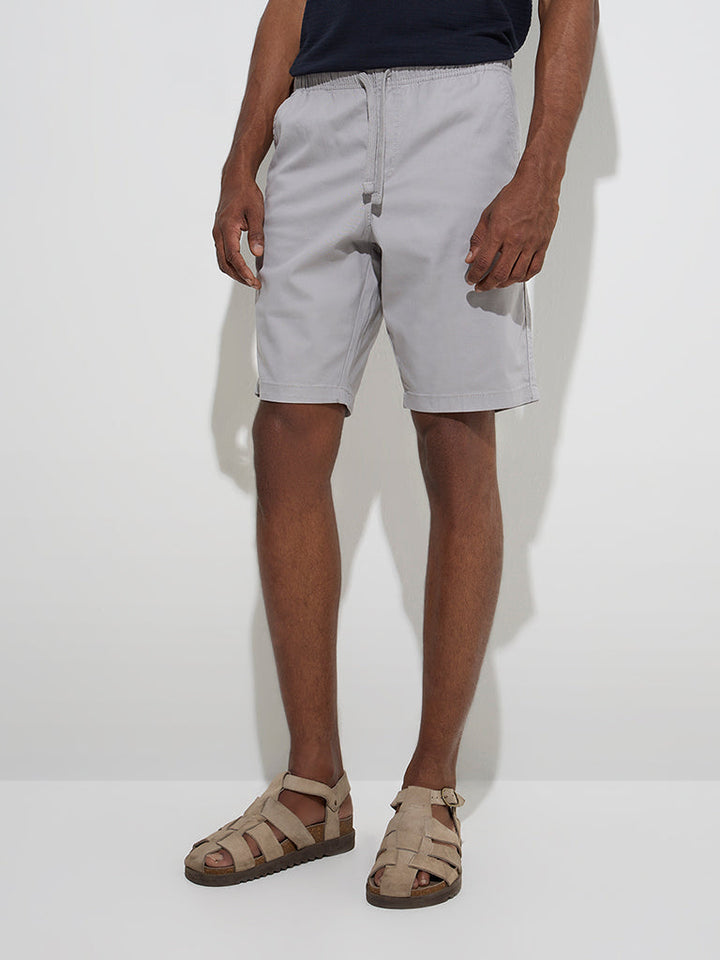 WES Casuals Grey Relaxed-Fit Mid-Rise Cotton-Blend Shorts