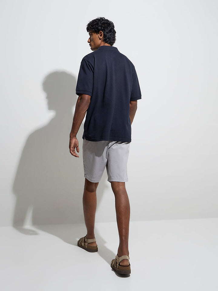 WES Casuals Grey Relaxed-Fit Mid-Rise Cotton-Blend Shorts