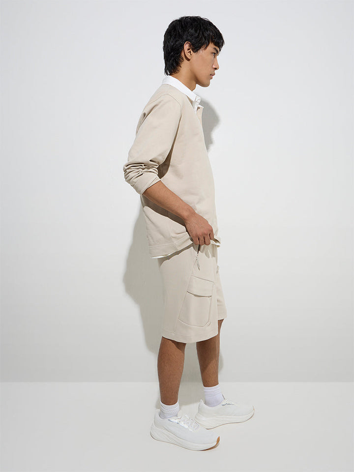 Studiofit Beige Relaxed-Fit Cotton-Blend Sweatshirt