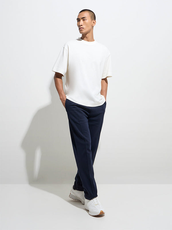 Studiofit Navy Relaxed-Fit Cotton-Blend Track Pants