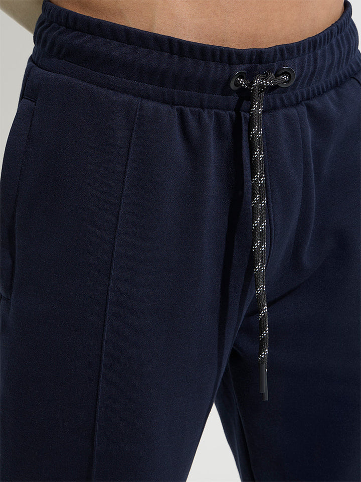 Studiofit Navy Relaxed-Fit Cotton-Blend Track Pants