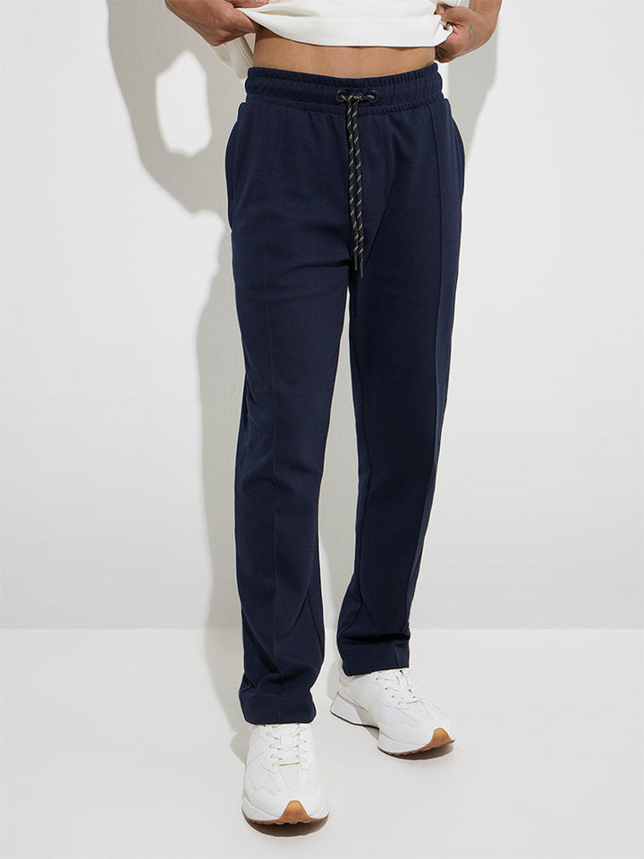 Studiofit Navy Relaxed-Fit Cotton-Blend Track Pants