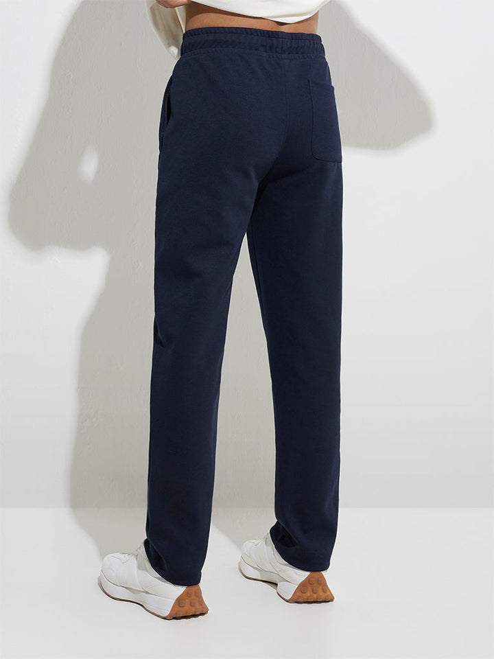 Studiofit Navy Relaxed-Fit Cotton-Blend Track Pants