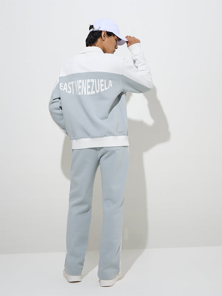 Studiofit Grey Text Pattern Relaxed-Fit Cotton-Blend Track Pants