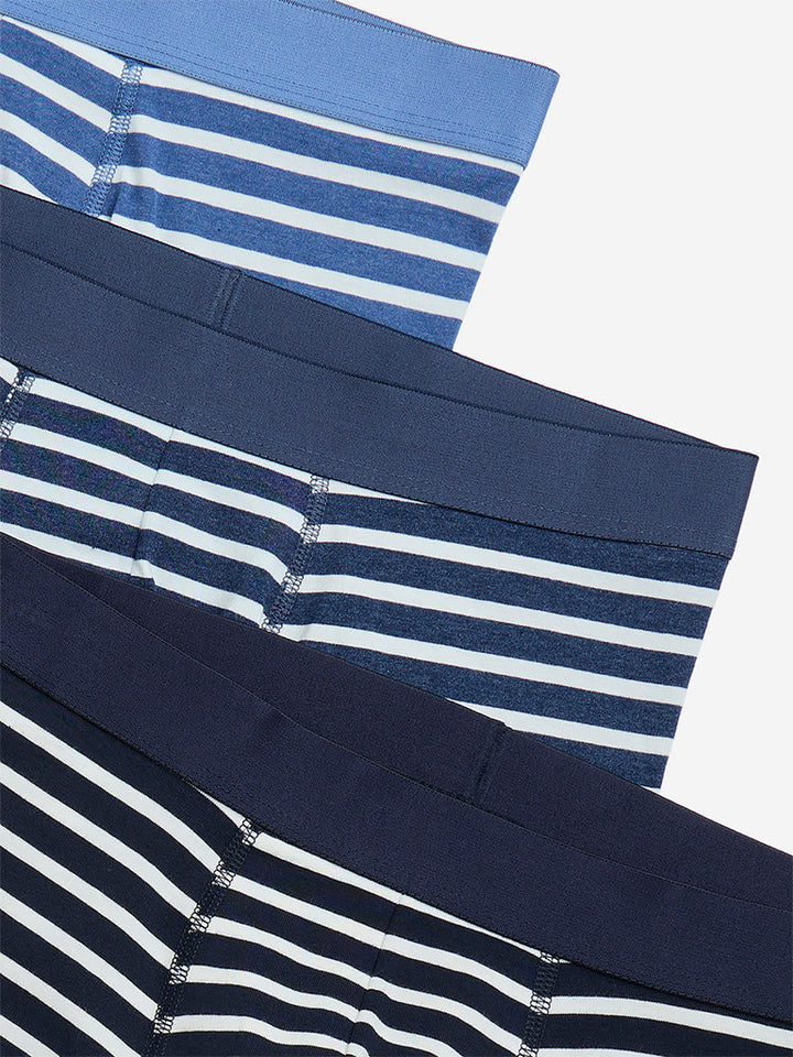 WES Lounge Navy Striped Cotton-Blend Trunks- Pack of 3