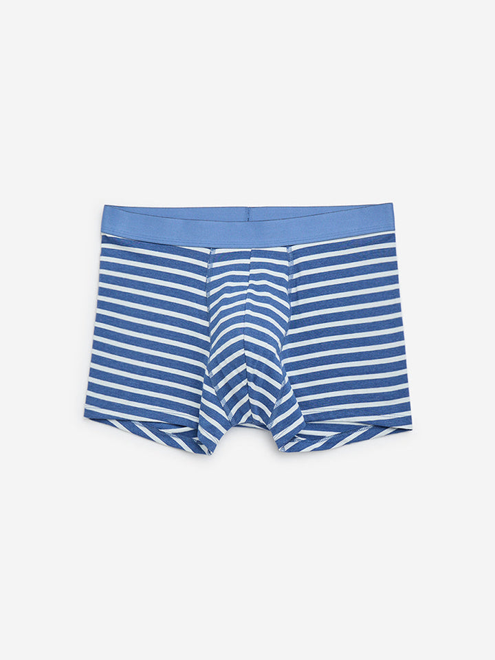 WES Lounge Navy Striped Cotton-Blend Trunks- Pack of 3