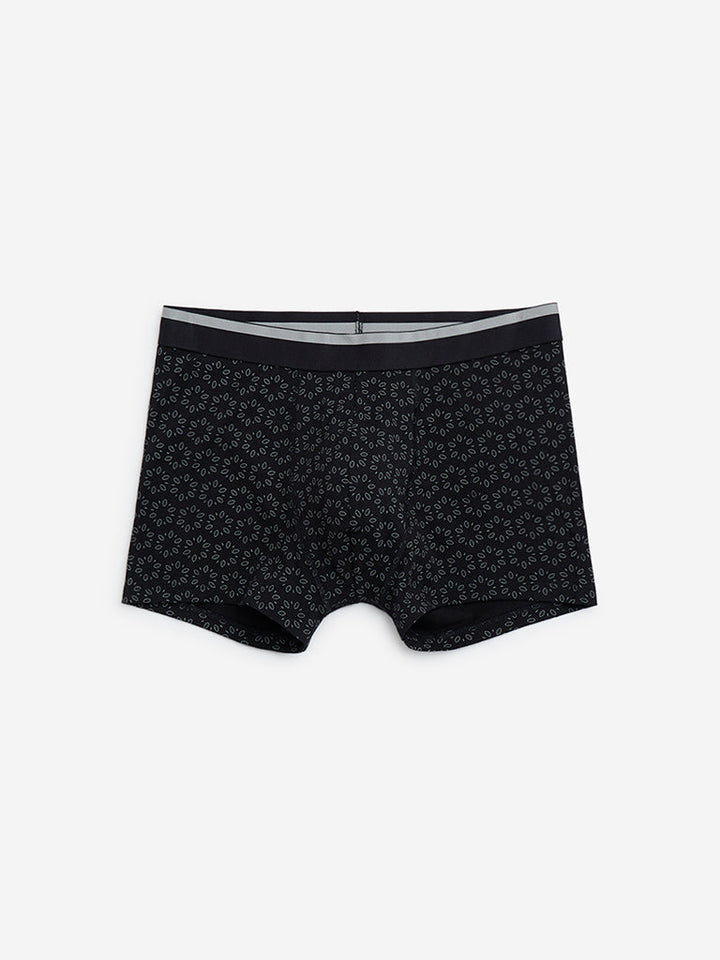 WES Lounge Black Printed Cotton Trunks- Pack of 3
