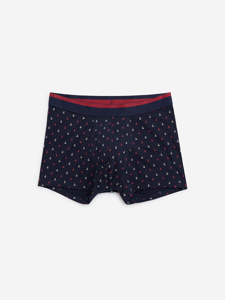 WES Lounge Red Printed Cotton Trunks - Pack of 3