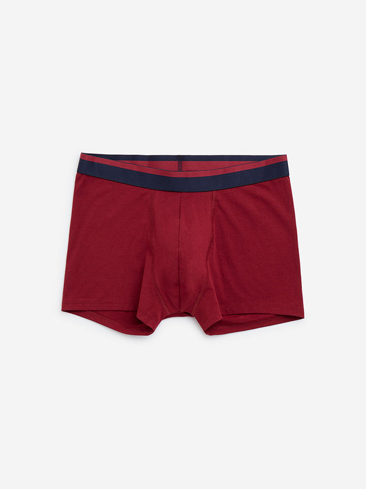 WES Lounge Red Printed Cotton Trunks - Pack of 3