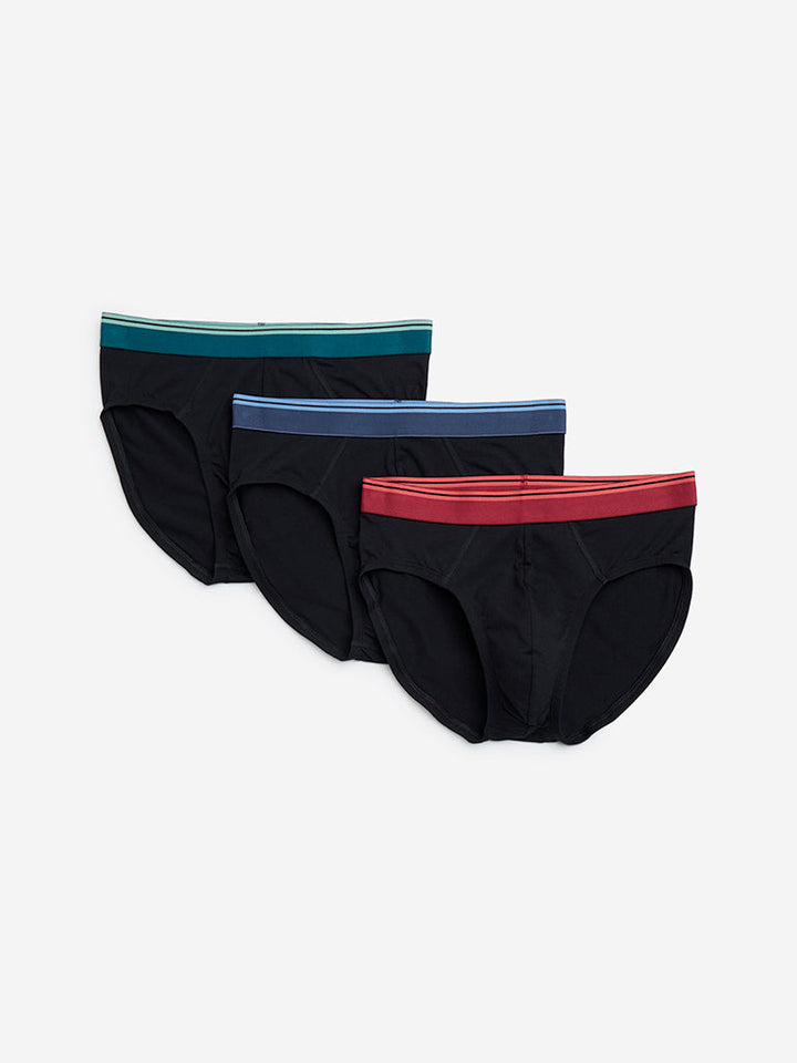 WES Lounge Black Cotton Briefs - Pack of 3