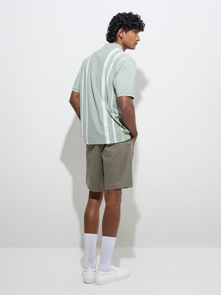 WES Casuals Olive Relaxed-Fit Mid-Rise Cotton-Blend Shorts