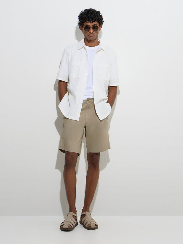 WES Casuals Dark Beige Relaxed-Fit Cotton-Blend Shorts