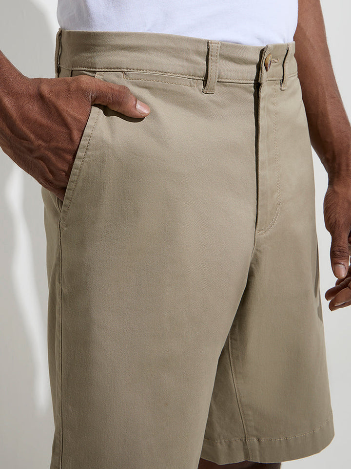WES Casuals Dark Beige Relaxed-Fit Cotton-Blend Shorts