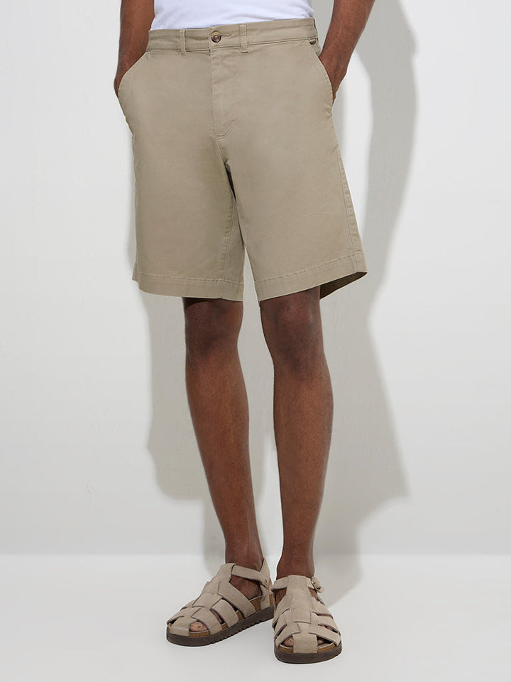 WES Casuals Dark Beige Relaxed-Fit Cotton-Blend Shorts