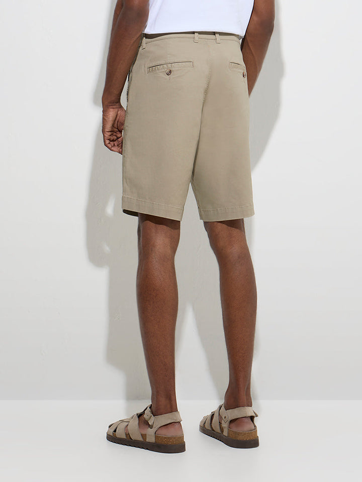 WES Casuals Dark Beige Relaxed-Fit Cotton-Blend Shorts