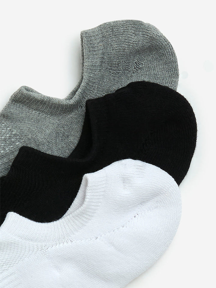 WES Lounge Grey Cotton-Blend No-Show Socks- Pack of 3